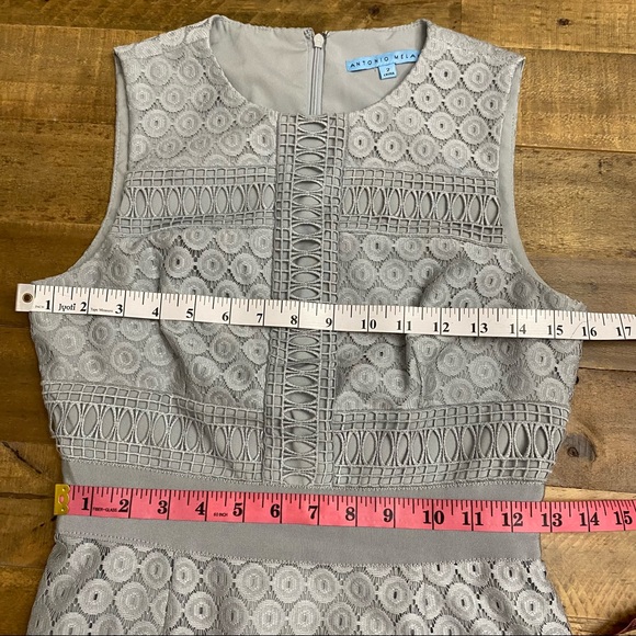Antonio Melani Grey Eyelet lace overlay mid length sleeveless dress Size 2 - Picture 13 of 16